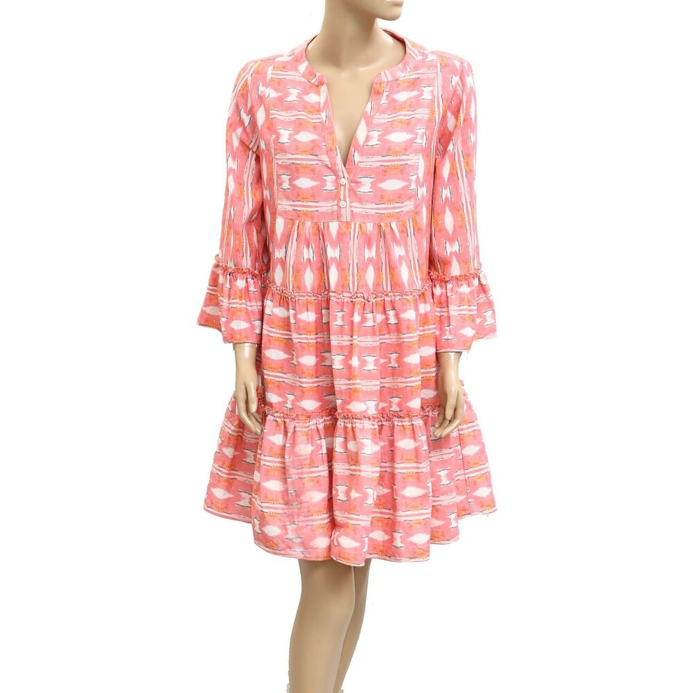 Kerri Rosenthal Charlie Mini Dress Tiered Print Cotton Faux Shell M New 282401